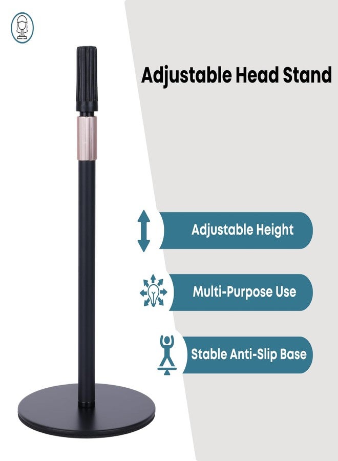 lightmay Adjustable Wig Head Stand – Matte Black Metal, 11" to 17.5" Height, Works with Foam or Canvas Heads, Nail Practice Hand & More. Sturdy Non-Slip Base, Easy to Set Up (Frosted Black) - Image 2
